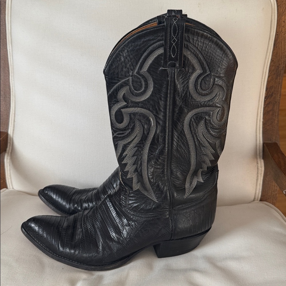 TONY LAMA MEN'S BLACK LEATHER WESTERN BOOTS Size 11 D USA MADE
